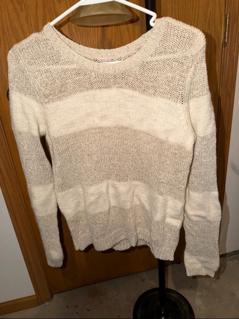 Women’s Cream and Tan Striped Knit Sweater